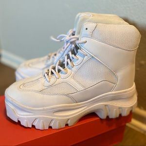 White Flatform Chunky Hiker Boot Sneakers